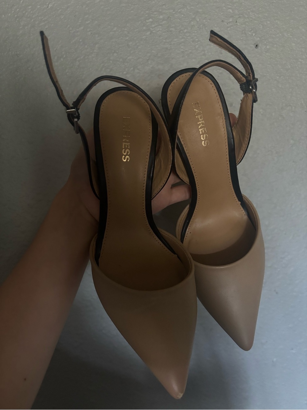 Express Nude Pointed-Toe Slingback Heels